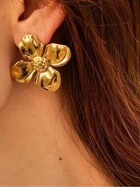 Gold Floral Statement Earrings